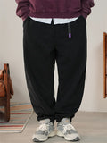 Men Fleece Drawstring Elastic Waist Loose Fit Joggers Sweatpants