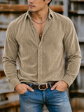 Men's Autumn Solid Color Lapel Long Sleeve Corduroy Shirts