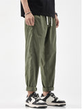 Men Japanese Style Drawstring Relaxed Fit Straight Leg Trousers