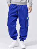 Men Fleeced Drawstring Elastic Waist Loose Fit Cargo Joggers Sweatpants