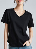 Summer V-Neck Solid Color Short Sleeve T-Shirt for Women