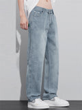 Men's High Street Soft Drape Light Blue Straight Leg Denim Jeans