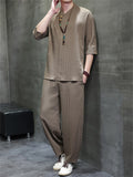 Men's Summer Casual Solid Color Half Sleeve Tang Suit Outfits