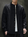 Men's Texture Solid Color Long Sleeve Tang Suit Shirts