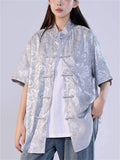 Women's Summer Jacquard Stand Collar Casual Tangsuit Shirts