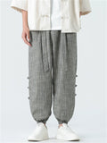 ‌Men's Summer Casual Loose Fit Cotton Linen Jogger Pants with Frog Button Details