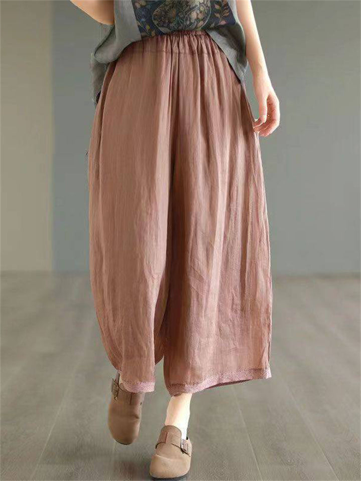 Ladies Double Lining Cotton Linen Lightweight Pants