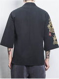 Men's Chinese Zen Style Crane Embroidery Cardigan Shirt