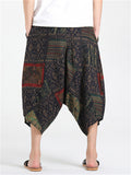 Men's Chinese Style Retro Print Drop Crotch Harem Capri Pants