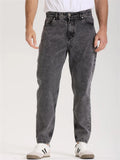 Men Vintage Wash Jeans Tapered Fit Straight Leg Denim Pants