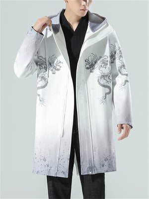 Men's Oversized Jacket with Dragon and Crane Print