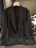 Simple Japanese Style Textured Pleated Lapel Jacket for Women
