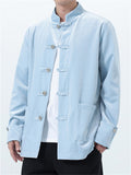 Men's Autumn Velvet Solid Color Stand Collar TangSuit Jackets