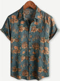 Men's Vintage Floral Print Button Up Holiday Short Sleeve Shirt