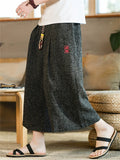 Men's Loose Fit Chinese Style Linen Blend Wide Leg Capri Pants