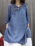 Women's Summer Retro Embroidery Loose Half Sleeve Shirts