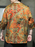 Men's Summer Cool Chinese Style Loong Printed Half Sleeve TangSuit Shirt