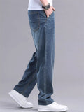 Mens Summer Lyocell Wash Relaxed Fit Straight Leg Denim Jeans