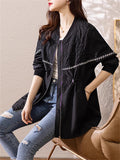 Women's Black Long Sleeve Texture Cinch-Waist Jacket