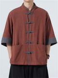 Men's Chinese Style Color Block Short Sleeve Tang Suit Kung Fu Shirts