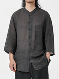 Men's Comfort Super Thin Ramie Fabric Shirts with Bracelet Length Sleeves