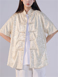 Women's Summer Jacquard Stand Collar Casual Tangsuit Shirts