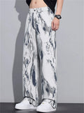 Men Abstract Marble Print Wide Leg Baggy Streetwear Pants