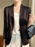 Chinese Style Retro Jacquard Frog Button Satin Suit Jacket for Women