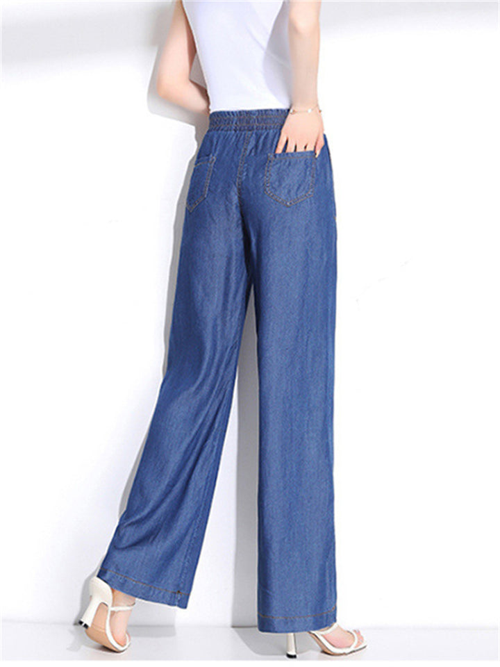 Women's Summer Cool Solid Color Elastic Waist Drawstring Pants