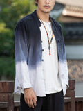 Men's Casual Linen Tie-dye Contrast Color Long Sleeve Shirts