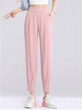 Women's Casual Ick Silk High Waisted Cropped Pants
