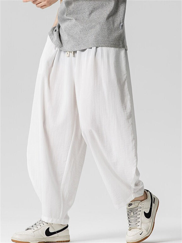Men's Japanese Style Summer Solid Color Harem Cropped Pants
