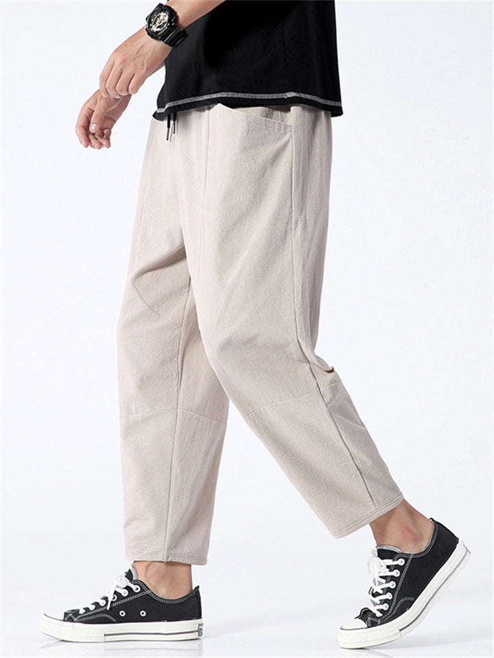 Men's Cozy Solid Color Cropped Cotton Pants