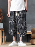 Mens Summer Floral Print Loose Wide Leg Capri Harem Pants