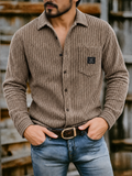 Mens Ribbed Knit Button Down Corduroy Shirt Jacket