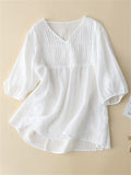 Women's Summer Casual  Solid Color V Neck Half Sleeve Shirt