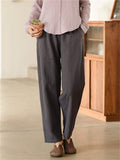 Women's Simple Cotton Linen Elastic Waist Straight-Leg Pants