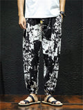 Men's Cotton Linen Print Drawstring Jogger Pants