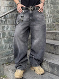 Mens Vintage Baggy Wide Leg Distressed Jeans with Pockets