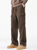 Winter Warm Fleece Lined Cargo Pocket Drawstring Men Casual Pants