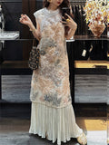 Women's Chinese Style Elegant Flowers Embroidered Patchwork Qipao Dress
