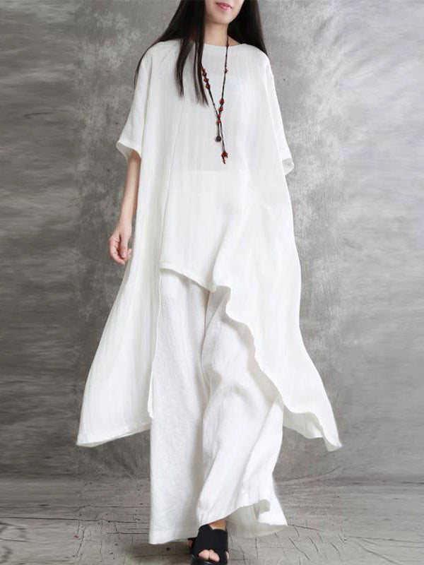 Women's Ethnic Holiday Style Loose Round Neck Top and Pants Set