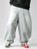 Men Wide Leg Washed Denim Pants Streetwear Hip Hop Baggy Jeans
