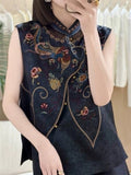 Women's Ethnic Style Retro Phoenix Embroidered Round Neck Vest