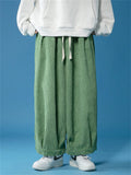 Men's Simple Chinese Style Solid Color Corduroy Straight Wide-leg Pants