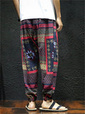 Men's Cotton Linen Print Drawstring Jogger Pants
