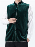 Men's Autumn Velvet Contrast Trim Sleeveless Frog Button Vest Jackets