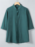 Men's Casual Cool Solid Color Stand Collar Half Sleeve Shirt