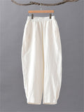 Women's Leisure Natural Linen Elastic Waist Relaxed Pants