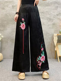 Women's Ethnic Style Flowers Embroidered Comfy High Rise Pants